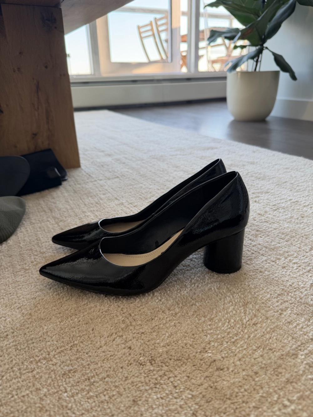 Black Patent Pointed-Toe Block Heel Pumps - Women